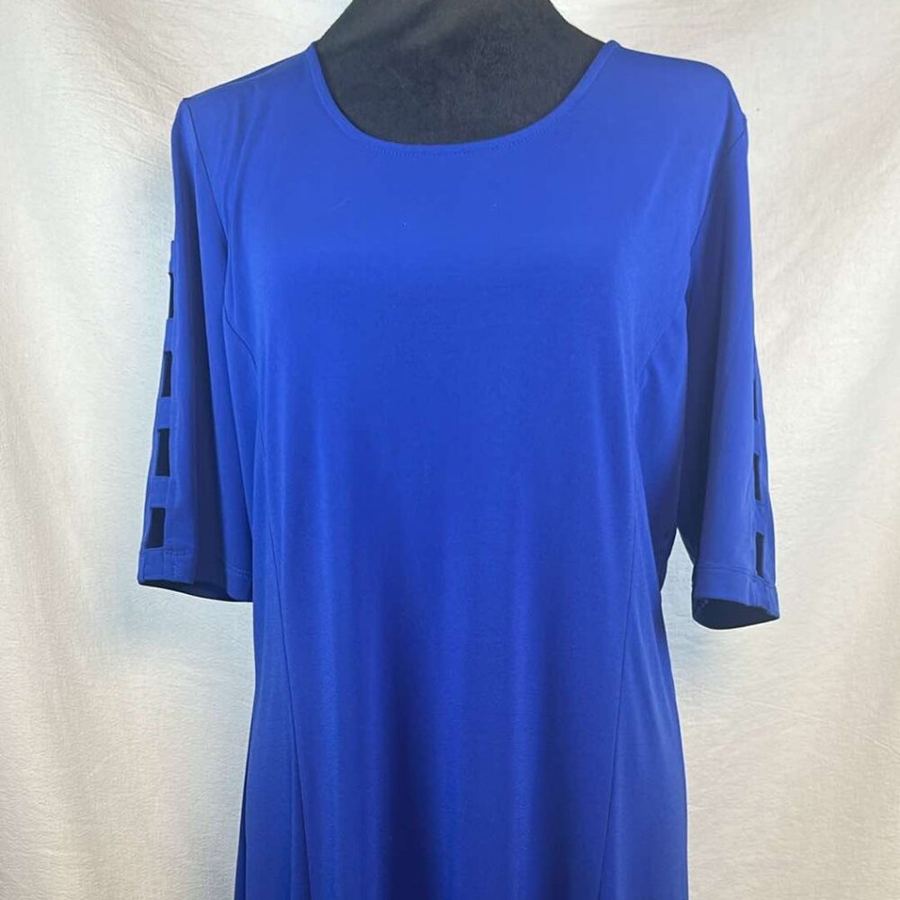 Susan Graver Liquid Knit Dress‎ Open Lattice Sleeve Sz M Business Office Travel